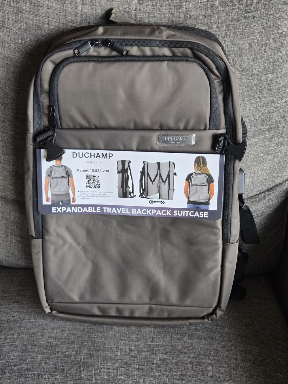 Duchamp Expandable Travel Backpack/ Suitcase with laptop pocket and USB.